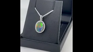 Opal Diamond Factory | White Gold Black Opal & Diamond Pendant