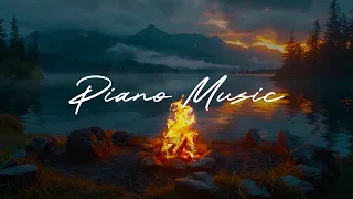 Spring Lake Cabin | Morning Ambience | Campfire with Piano Music & Nature Sounds