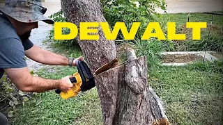 20v brushless dewalt chainsaw in action