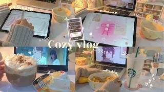 a cozy day vlog🎀🍥.|Desktop cleaning,watching anime, lot of food & skincare|.