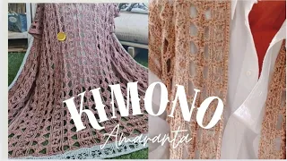 Kimono o chaqueta larga primavera otoño a crochet. Talla única, tejido de una sola pieza. Amaranta