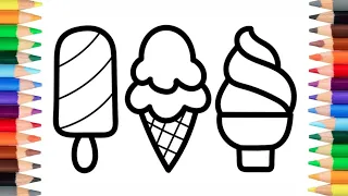 Ice Cream drawing and Painting for Kids, Toddlers | How to draw and Paint, Ice Cream.