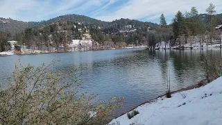 Nature walk at idyllic Lake Gregory in Crestline California - San Bernardino Mountains