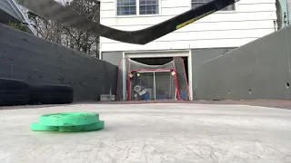 Shooting with a Brocken green biscuit hockey puck🏒🥅