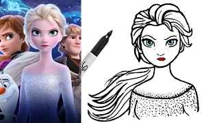 How To Draw Queen ELSA From Disney's Frozen 2 NEW Movie Poster| Step-by-step Tutorial EASY