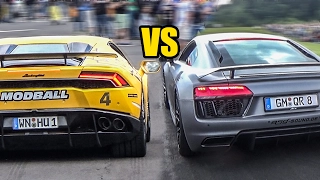 Audi R8 V10 PLUS vs Lamborghini Huracan - SOUND BATTLE!