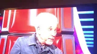 Tom Jones eyes fill with tears when Stevie Wonder surprises him on the voice