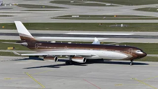 Alisher Bourkhanovich Usmanov's Airbus A340 at Zürich-Kloten (with live ATC)