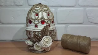 Box EASTER EGG "Faberge" from jute with filigree elements DIY / Plastic from jute