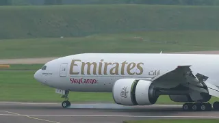 EMIRATES SKYCARGO BOEING 777 FREIGHTER A6-EFS ARRIVING AT BIRMINGHAM AIRPORT 18/05/24