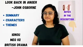 Look back in anger by John Osborne | summary| characters| meg 02| ignou| British Drama| in hindi  |