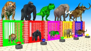 Cow Elephant T rex Gorilla Tiger Guess The Right Door ESCAPE ROOM CHALLENGE Animals Cage Game