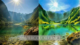 Loose watercolor landscape painting | Sunny lake and reflections | Watercolor demo