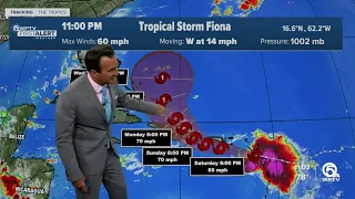 Tropical Storm Fiona's winds now at 60 mph