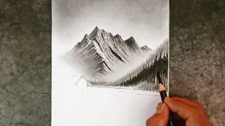 Landscape scenery drawing with charcoal pencil step by step ! part - 1 !