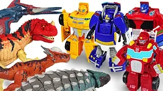 Jurassic world Dinosaurs appeared! Transformers Rescue Bots ready to roll out! - DuDuPopTOY