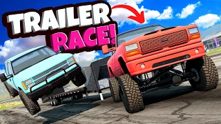 We Raced CUSTOM LIFTED TRUCKS with Trailers in BeamNG Drive Mods Multiplayer!