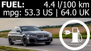 BMW 545e xDrive: fuel energy power consumption (economy): highway autobahn city mpg kWh/100 km mpkWh