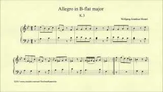 Mozart, Allegro in B-flat major, K 3, Piano