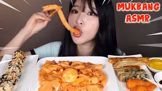 MUKBANG ASMR 배떡 로제떡볶이에 분모자, 넓적당면 추가! 튀김과 주먹밥까지!😍🔥 SPICY ROSE TTEOKBOKKI! (Real Sound Eating Sound)