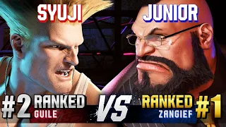 SF6 ▰ SYUJI (#2 Ranked Guile) vs JUNIOR (#1 Ranked Zangief) ▰ High Level Gameplay