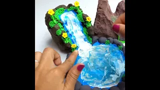 DIY How to make polymer clay miniature Waterfall #claycreationrb #clayart#DIY#trendingshorts #art