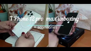 🍎 i phone 12 pro max ( silver, 256Gb) + Magsafe ( Charger, Case) + AirPods +  accessories unboxing