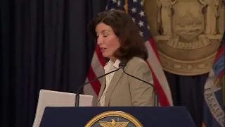 New York Governor Kathy Hochul gives a briefing on COVID-19 and Monkeypox