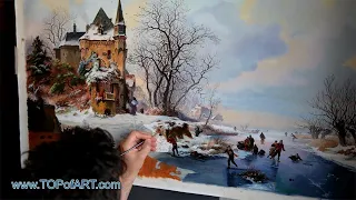 Winter Landscape with Skaters in front of a Castle - Kruseman | Art Reproduction Oil Painting