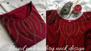 Hand embroidery neck design 💫/Hand embroidery kurti design with beads💕/#handembroidery #kurtidesign
