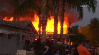 Abandoned House Fire Threatens Surrounding Homes | San Bernardino