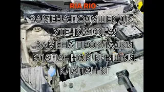 KIA RIO замена подушек двигателя, замена прокладки клапанной крышки, утечка тока