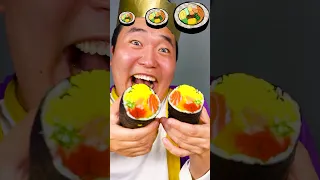 SMALL MEDIUM BIG Emoji FOOD CHALLENGE | 🍙 Little Gimbap, Salmon Gimbap Mukbang ASMR #shorts