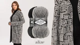 Alize Superlana Maxi ile Zincir İşi Hırka • Chain Stitch Cardigan • Кардиган с воздушными петлями