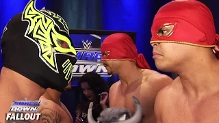 Los Matadores und die Lucha Dragons nach ihrem Sieg: SmackDown Fallout – 30. Juli 2015