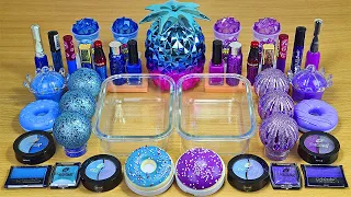 Hot BLUE vs Hot PURPLE SLIME Mixing makeup and glitter into Clear Slime Satisfying Slime Videos 1080