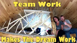Building A Rustic Loft Railing For Our Tiny Off Grid Cabin - Campfires, Steaks, Wildlife,