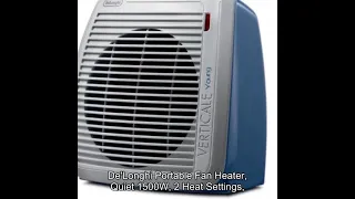 De'Longhi Portable Fan Heater, Quiet 1500W, 2 Heat Settings, Energy Saving Overheat Protection