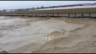 Nari River at Nari Bank N65 flowing 200k cus. Monsoon Rainfall Heavy Flooding Irrigation Balochistan