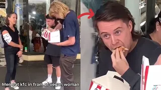 Man Eats Hot Dog In Front Of ANGRY Vegan Woman