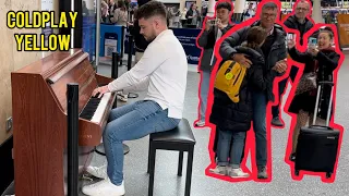 YELLOW by Coldplay leads to passengers DANCING! Public Piano Performance