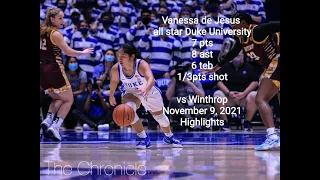 Vanessa de Jesus 7 pts 8 ast 6 reb  plus 1/3 pts Duke vs Winthrop November 9 2021 Highlights