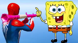 SPIDERMAN VS SPONGEBOB Jumps/Fails Gta 5 Water ragdolls (Euphoria Physics Funny Moments)