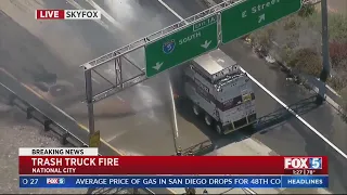Trash Truck Catches Fire On Freeway