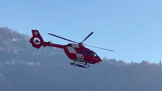 Eurocopter H145 MBB BK117 D-2 HB-ZQL Rega takeoff Sion airport Valais Switzerland 01.12.2022