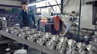 Stainless Steel Pot Mass Production Process. Metal Cookware Manufacturing Plant in Korea