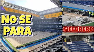 6 febrero 📅 TRABAJOS en los ELEMENTOS del CÉSPED RETRÁCTIL 🔥 Obras Santiago Bernabéu 🚧