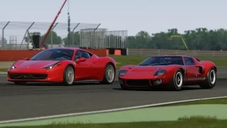 Battle Ferrari 458 Italia vs Ford GT40  Racing  at Circuit Silverstone