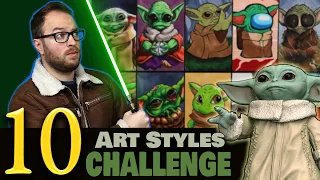 Drawing in 10 DIFFERENT STYLES..? | Art Style SWAP Challenge | BABY YODA