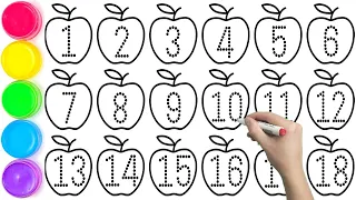 123 for Kids | 1 to 20 Numbers in Apple Line Art | Read and Write Step by Step #kids